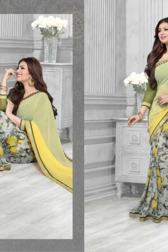 16450 Yellow Green Vinay Sheesha Star Walk Saree