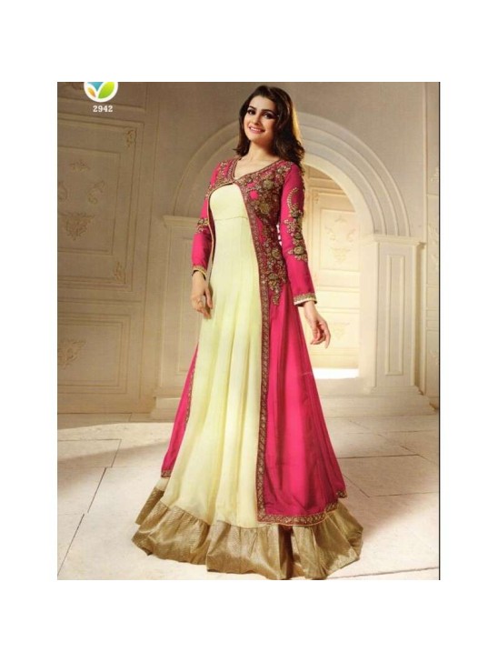 K2942 Cream And Pink KASEESH PRACHI Anarkali Wear K2942 Cream And Pink KASEESH PRACHI Anarkali Wear