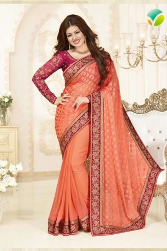 KH16352 Peach With Purple Kasheesh Sheesha Designer Saree