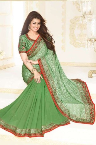 ZKH16358 Light Green Kasheesh Sheesha Designer Saree