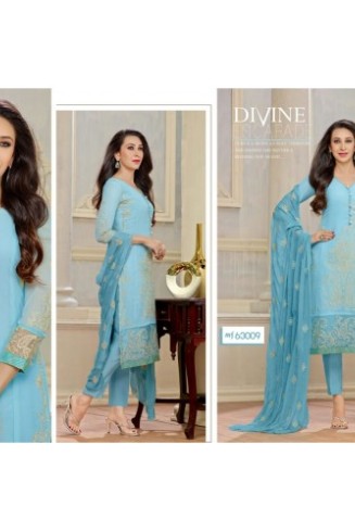 Blue Embroidered Indian Suit
