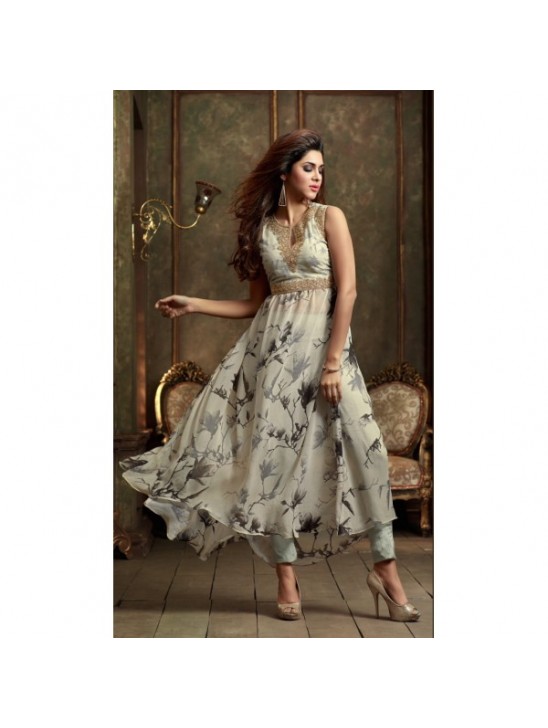 ZML2401 White And Grey Floral Lavish By Maisha Party Dress ZML2401 White And Grey Floral Lavish By Maisha Party Dress