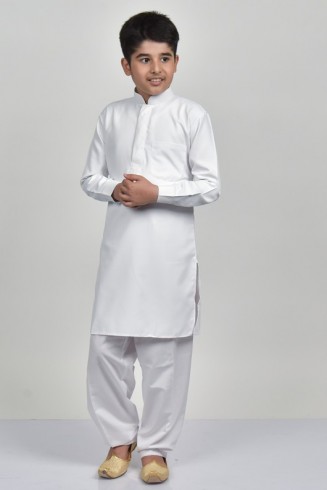 White Festive Wear Boys Kurta Shalwar Suit