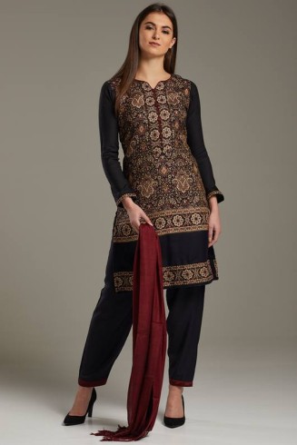 Black Evening Wear Banarasi Style Salwar Suit