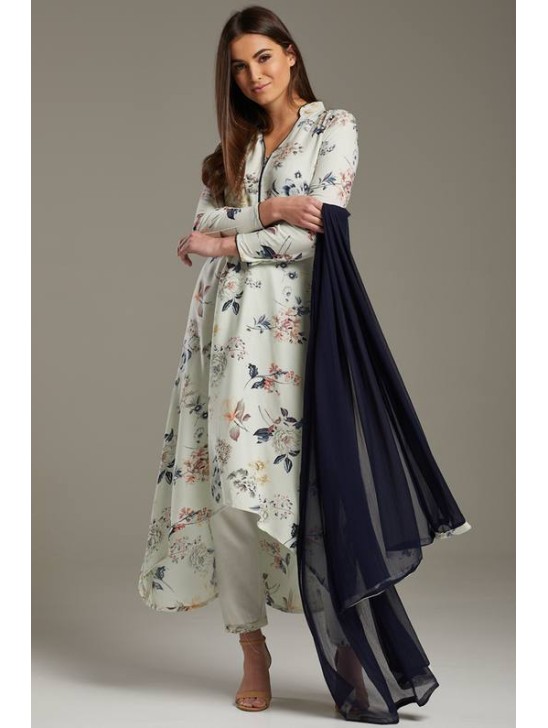 White C Cut Kurta Floral Printed Designer Suit White C Cut Kurta Floral Printed Designer Suit
