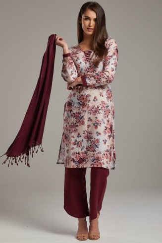 Maroon Floral Printed Pakistani Designer Readymade Suit