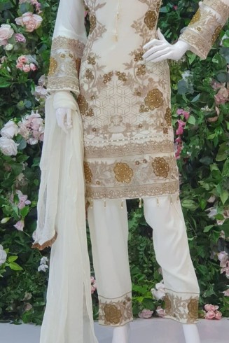 WHITE READY TO WEAR CHIFFON EMBROIDERED PAKISTANI SALWAR SUIT