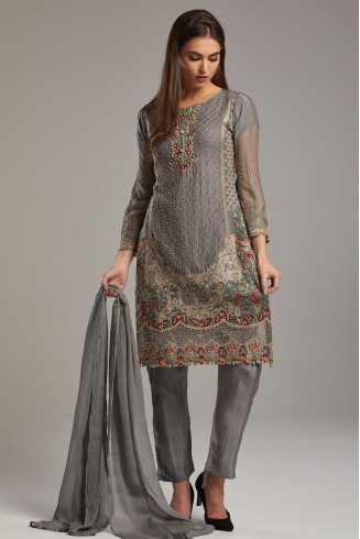 ASH GREY INDIAN ETHNIC FESTIVE PARTY WEAR READYMADE SALWAR SUIT
