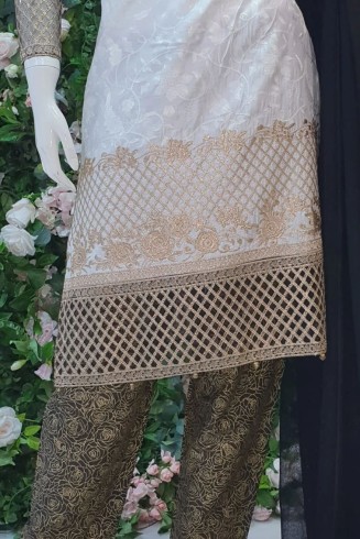 WHITE LINEN & GEORGETTE READYMADE PAKISTANI SALWAR SUIT