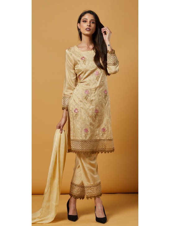 Beige Floral Embroidered Ready To Wear Salwar Kameez Beige Floral Embroidered Ready To Wear Salwar Kameez