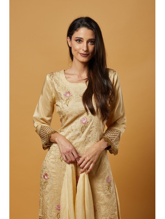 Beige Floral Embroidered Ready To Wear Salwar Kameez Beige Floral Embroidered Ready To Wear Salwar Kameez
