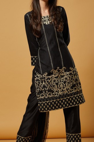 Black Designer Embroidered Pakistani Style Suit