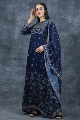 Navy Blue Festive Suit Indian A-Line Anarkali Dress