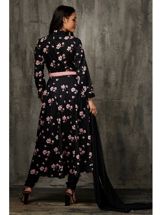 Black Floral Maxi Readymade Pakistani Designer Frock Black Floral Maxi Readymade Pakistani Designer Frock