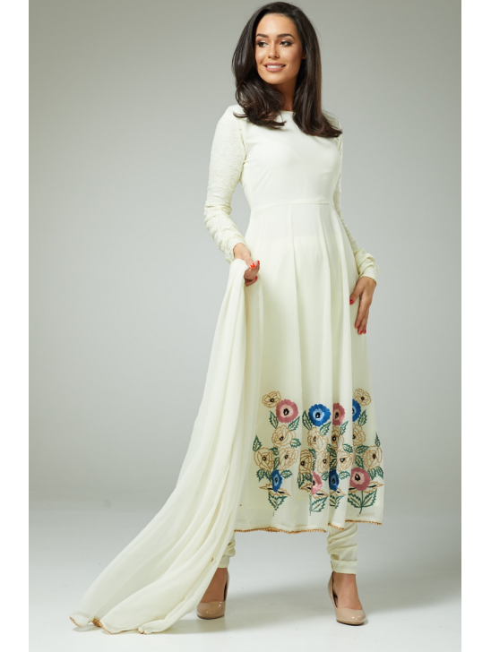 Off White Anarkali Gown Dress Indian Suit