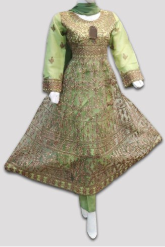 Green Embroidered Designer Frock Suit