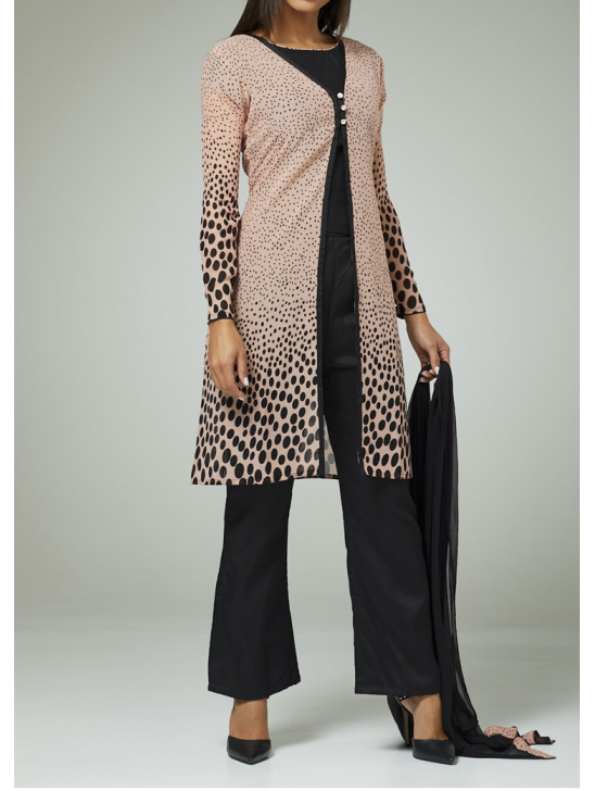 Black Pink Jack Dress Animal Print Readymade Suit