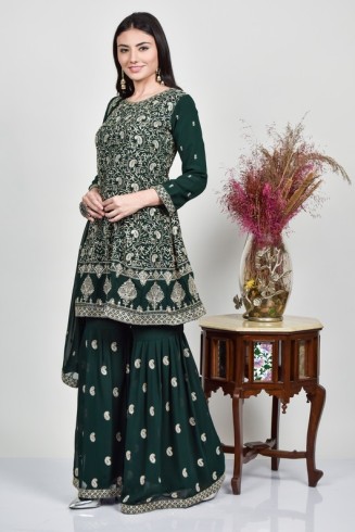 Dark Green Party Gharara Pakistani Designer Readymade Suit