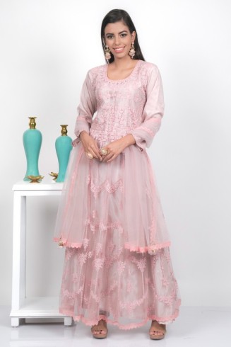 Pink Heavy Embellished Readymade Frock Suit