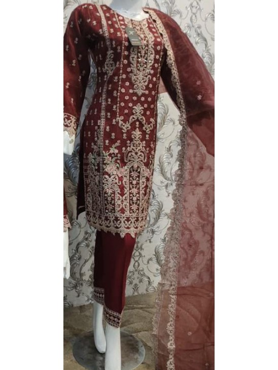 Maroon Heavy Embroidered Readymade Eid Salwar Suit Maroon Heavy Embroidered Readymade Eid Salwar Suit