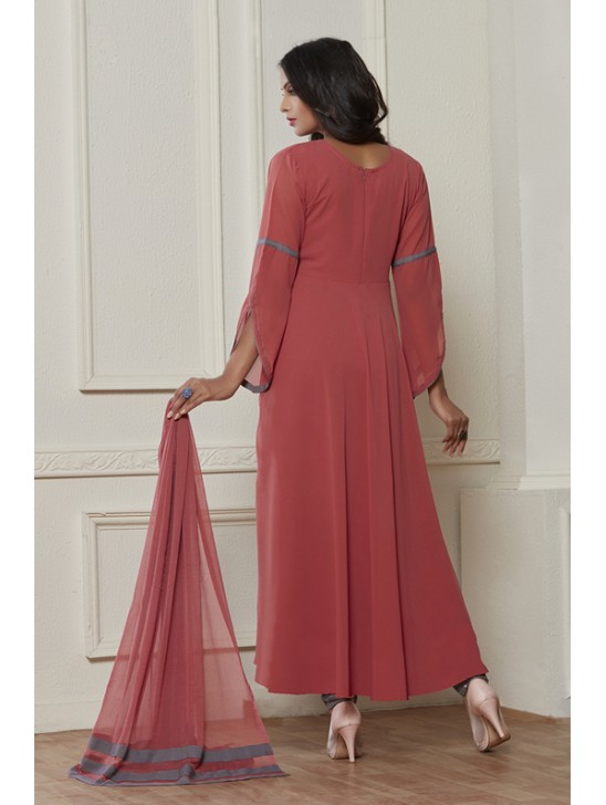 ROSE PINK TRENDY FULL FLARED READY MADE DRESS ROSE PINK TRENDY FULL FLARED READY MADE DRESS