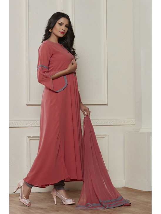 ROSE PINK TRENDY FULL FLARED READY MADE DRESS ROSE PINK TRENDY FULL FLARED READY MADE DRESS