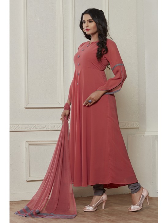 ROSE PINK TRENDY FULL FLARED READY MADE DRESS ROSE PINK TRENDY FULL FLARED READY MADE DRESS