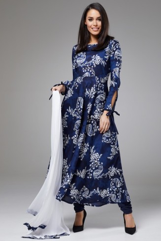 Navy Blue Printed Readymade Salwar Kameez