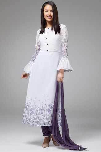 White & Purple Pakistani Designer Readymade Salwar Suit