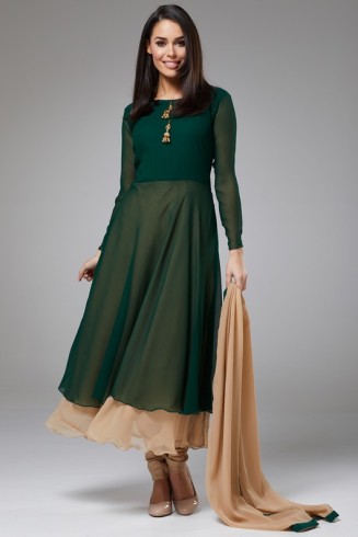 DARK GREEN DOUBLE FLARED GIRLS FROCK FOR MEHNDI/MAYOUN 