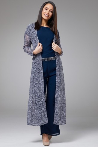 BLUE DESIGNER BOOT CUT PANT SUIT