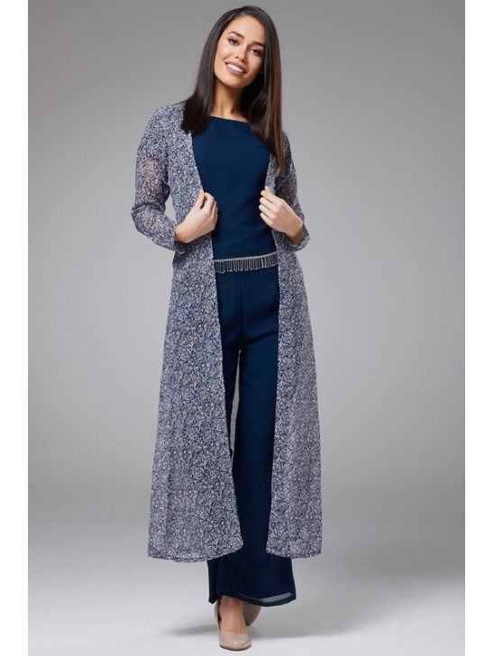 BLUE DESIGNER BOOT CUT PANT SUIT