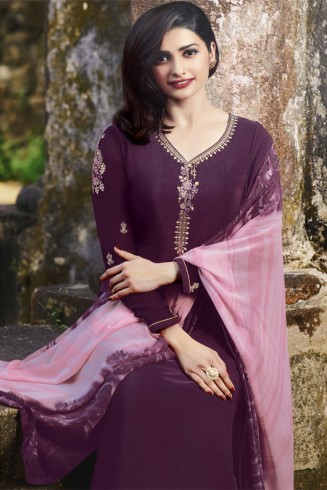 PURPLE READY TO WEAR INDIAN CHUIRDAAR SUIT WITH PRINTED DUPATTA