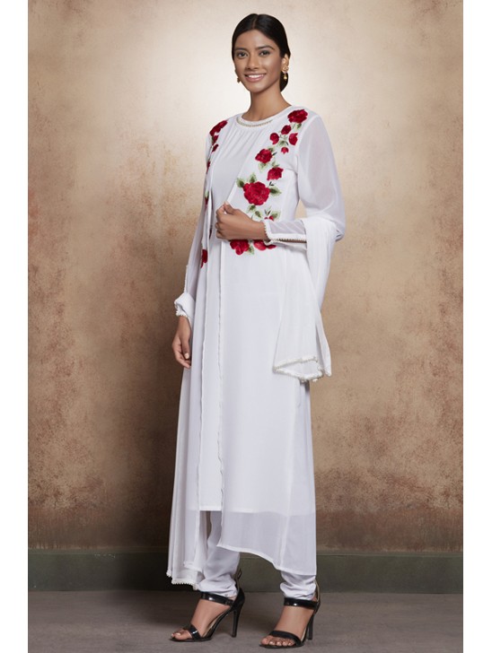 White Floral Dress Indian Designer Party Salwar Suit White Floral Dress Indian Designer Party Salwar Suit