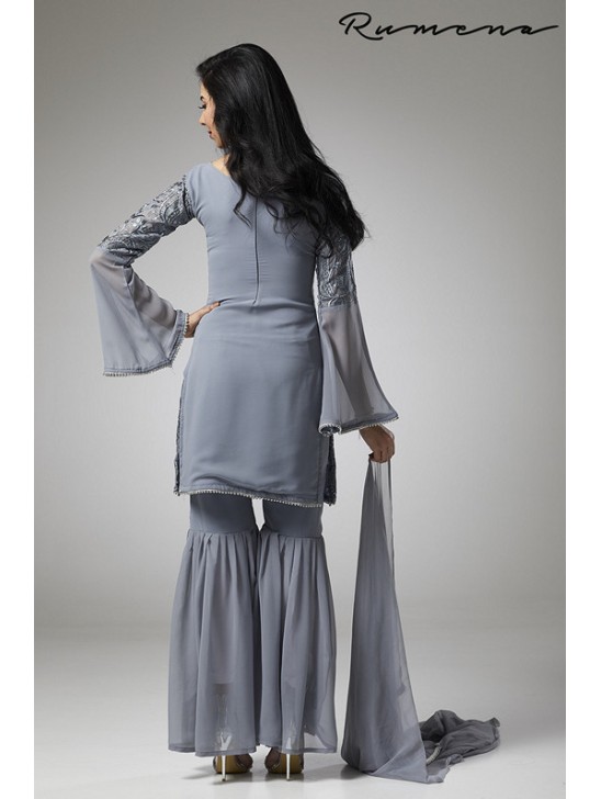 GREY GEORGETTE GHARARA PANTS STYLISH READY MADE SUIT GREY GEORGETTE GHARARA PANTS STYLISH READY MADE SUIT