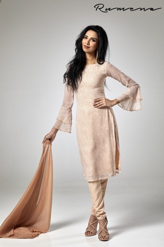 BEIGE GEORGETTE PARTY WEAR READY MADE CHURIDAAR SUIT