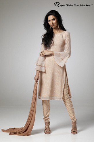 BEIGE GEORGETTE PARTY WEAR READY MADE CHURIDAAR SUIT