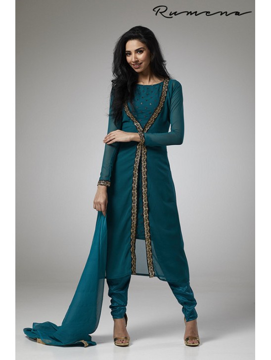 TEAL GREEN JACKET STYLE GEORGETTE READY MADE SUIT TEAL GREEN JACKET STYLE GEORGETTE READY MADE SUIT