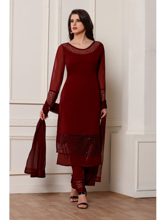 BERRY RED GEORGETTE DESIGNER READY MADE SALWAR SUIT BERRY RED GEORGETTE DESIGNER READY MADE SALWAR SUIT