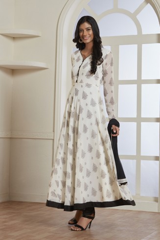 WHITE AND BLACK FLARED STYLE READY MADE INDIAN DRESS