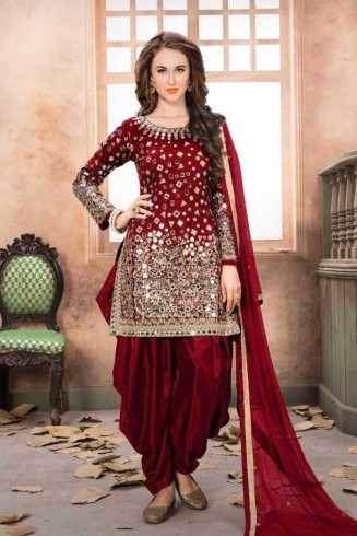 STUNNING TAPETA SILK MIRROR WORK PATIALA PUNJABI SUIT (SEMI STITCHED) 