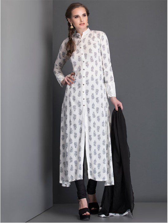 OFF WHITE BLOCK PRINT SLIT STYLE KURT AND CHURIDAAR READY MADE SUIT OFF WHITE BLOCK PRINT SLIT STYLE KURT AND CHURIDAAR READY MADE SUIT