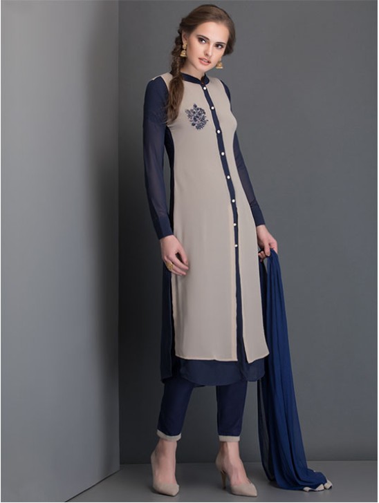 Navy Blue Designer Dress Pencil Trouser Indian Suit Navy Blue Designer Dress Pencil Trouser Indian Suit