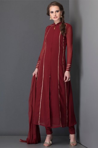 Maroon Long Line Dress Indian Party Suit