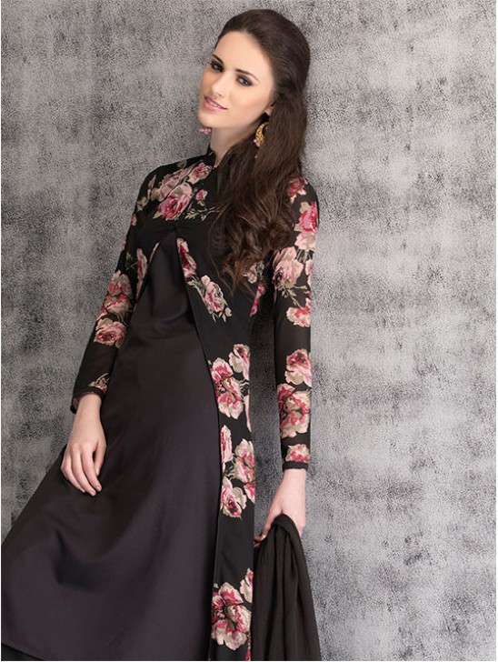 Black Floral Printed Suit Pakistani Readymade jacket Dress Black Floral Printed Suit Pakistani Readymade jacket Dress