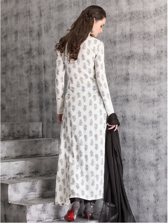 OFF WHITE BLOCK PRINT SLIT STYLE KURT AND CHURIDAAR READY MADE SUIT OFF WHITE BLOCK PRINT SLIT STYLE KURT AND CHURIDAAR READY MADE SUIT
