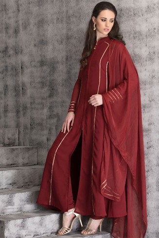 Maroon Long Line Dress Indian Party Suit