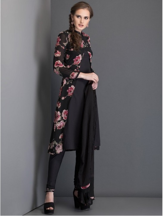 Black Floral Printed Suit Pakistani Readymade jacket Dress Black Floral Printed Suit Pakistani Readymade jacket Dress