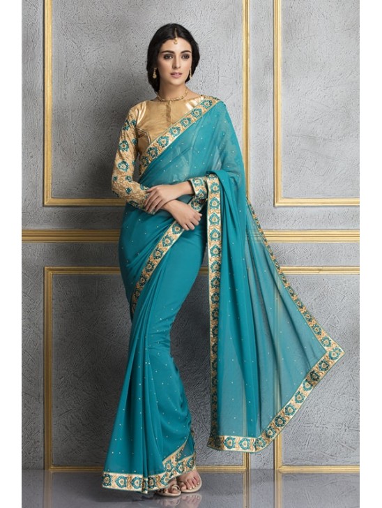 ZACS-66 TEAL BLUE GEORGETTE AND NET PARTY WEAR SAREE ZACS-66 TEAL BLUE GEORGETTE AND NET PARTY WEAR SAREE