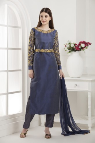 BLUE AND GOLD INDIAN PAKISTANI PARTY WEAR SALWAR SUIT